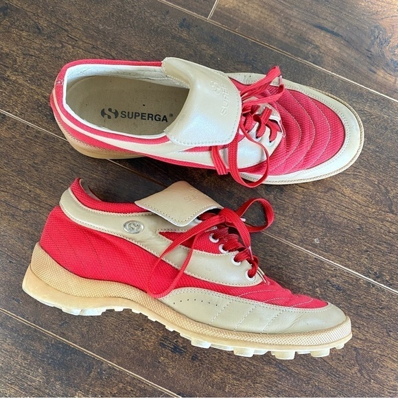 Superga RARE Red Tan Leather Mod 70s Sneakers Athletic Retro Style Size 39 - Picture 1 of 9